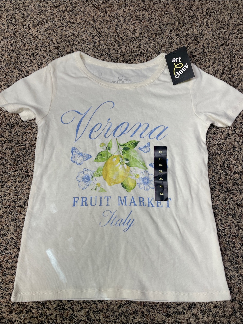 Art Class Girls' Verona Fruit Market Graphic Tee - Cream Size XL (14) NWT